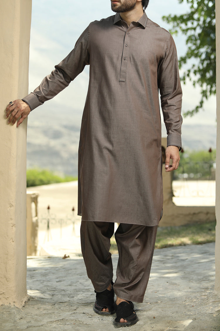 Brown Kameez Shalwar - ALWA-KS-094