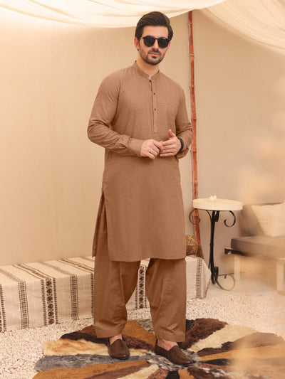 Brown Cotton Kameez Shalwar - AL-KS-2638