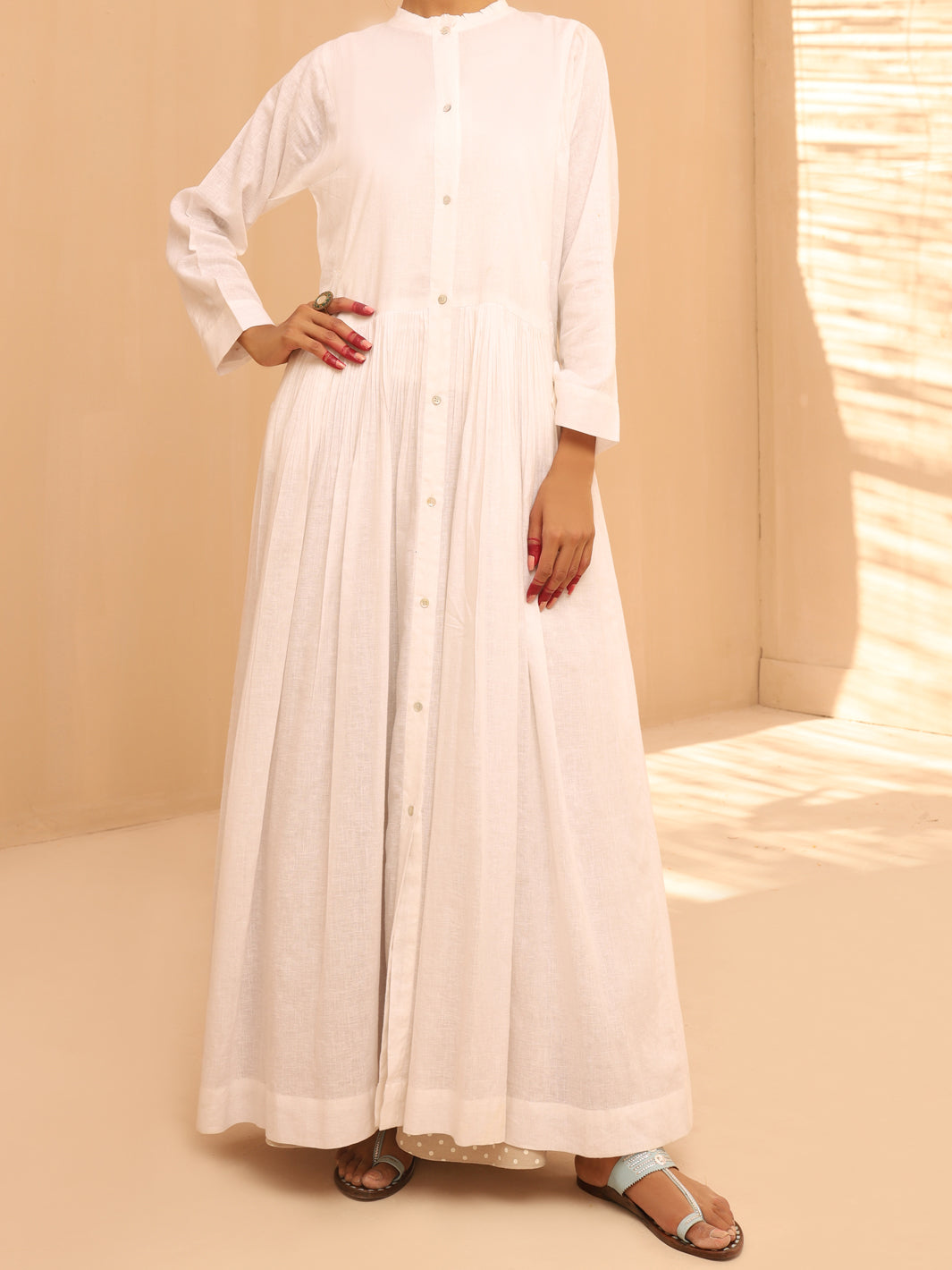 White Linen Tunic - ALCR-LK-1012 - Almirah Online