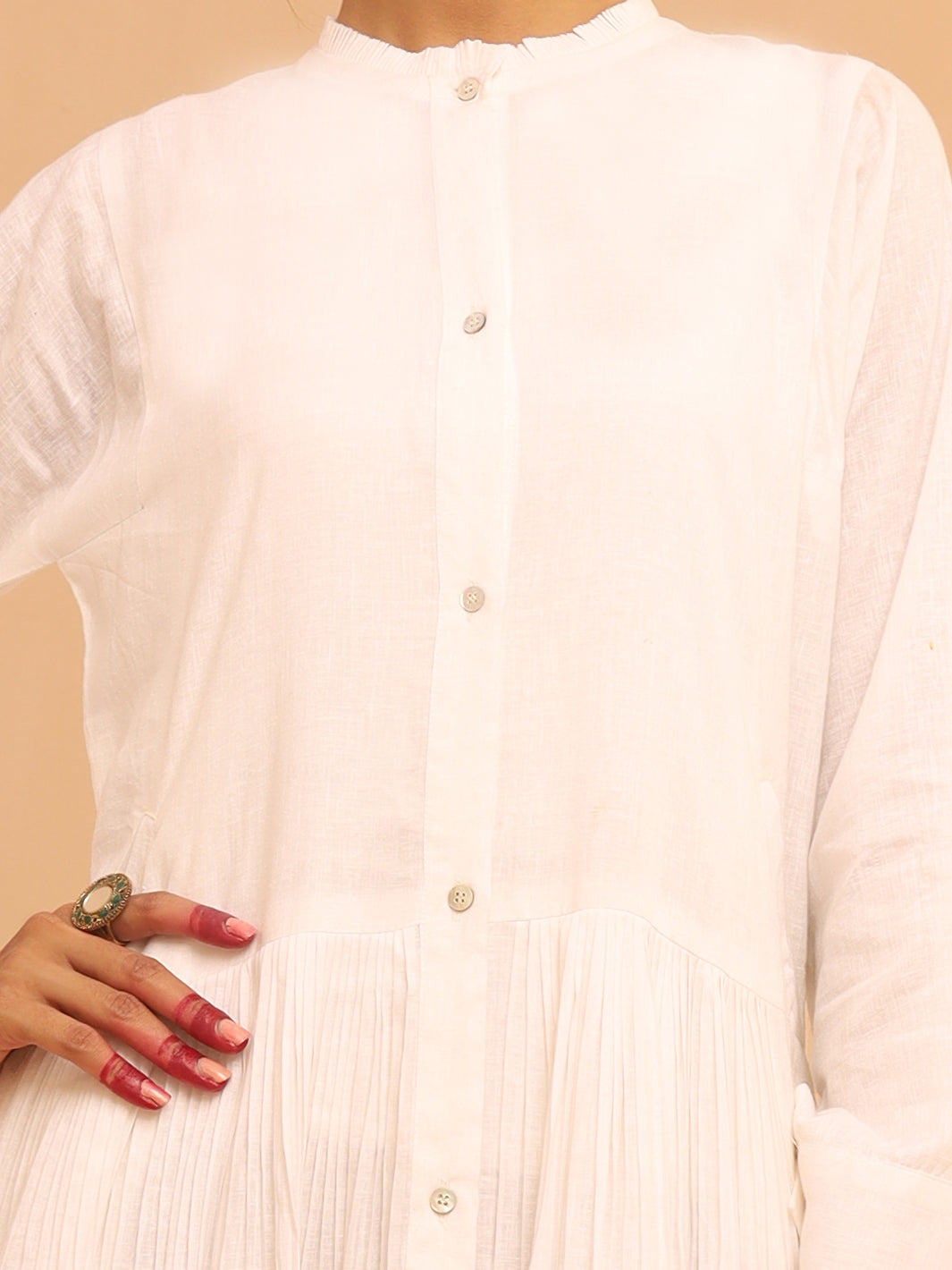 White Linen Tunic - ALCR-LK-1012 - Almirah Online