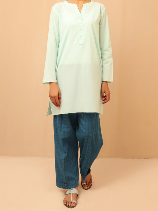 Ferozi Linen Tunic - ALCR-LK-1017 - Almirah Online