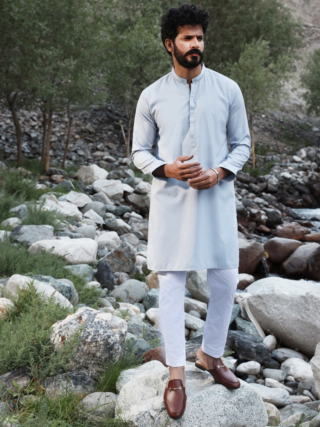 Light Blue Blended Kurta - AL-K-1017