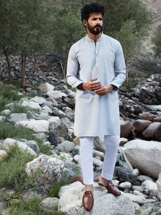 Light Blue Blended Kurta - AL-K-1017