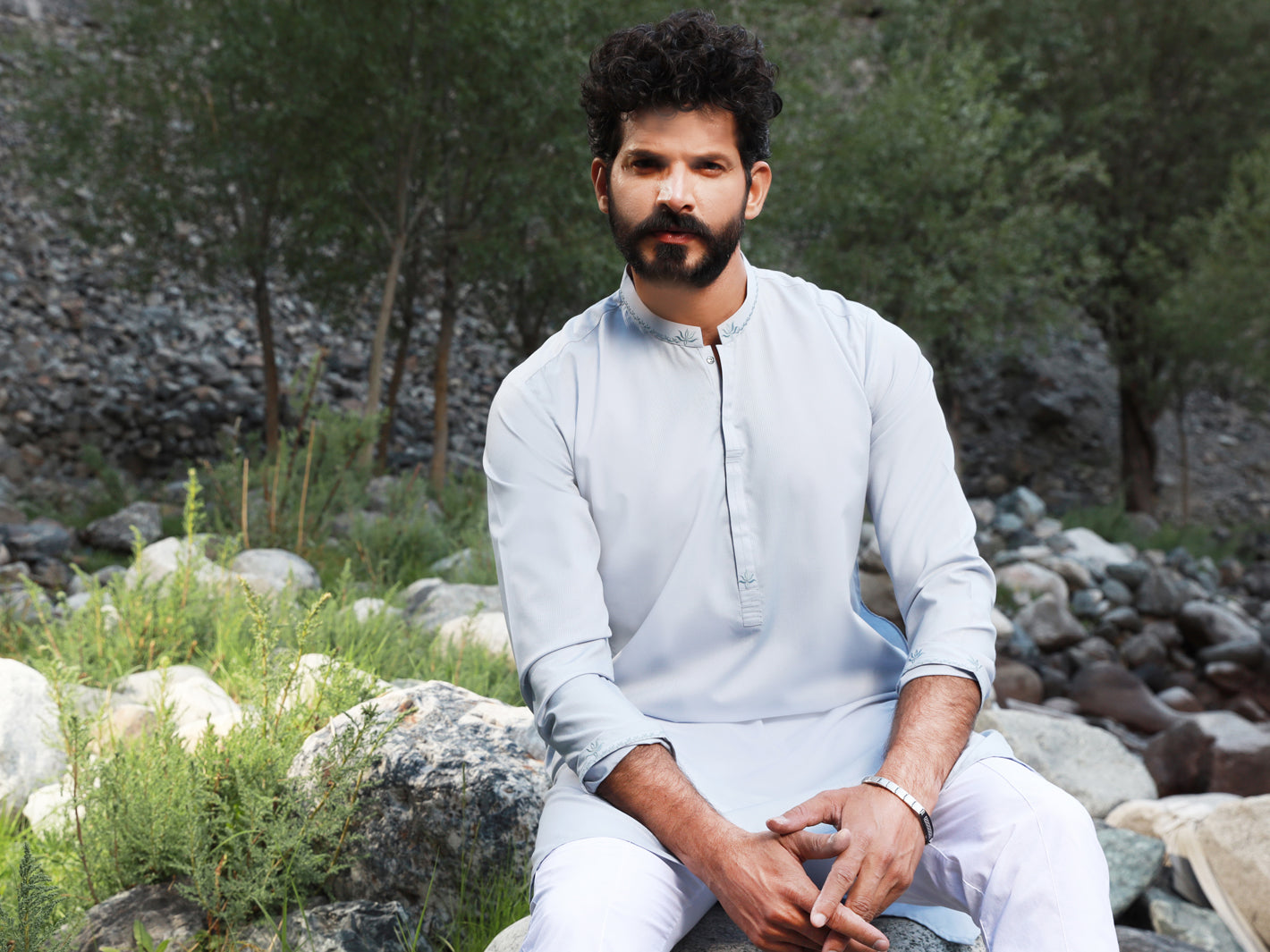 Light Blue Blended Kurta - AL-K-1017