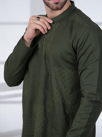 Olive Green Cotton Kurta - AL-K-1019