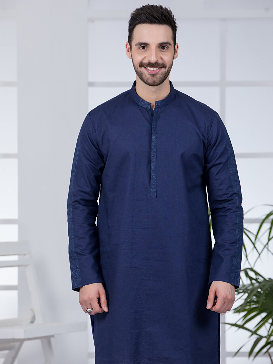 Dark Blue Cotton Kurta - AL-K-1020