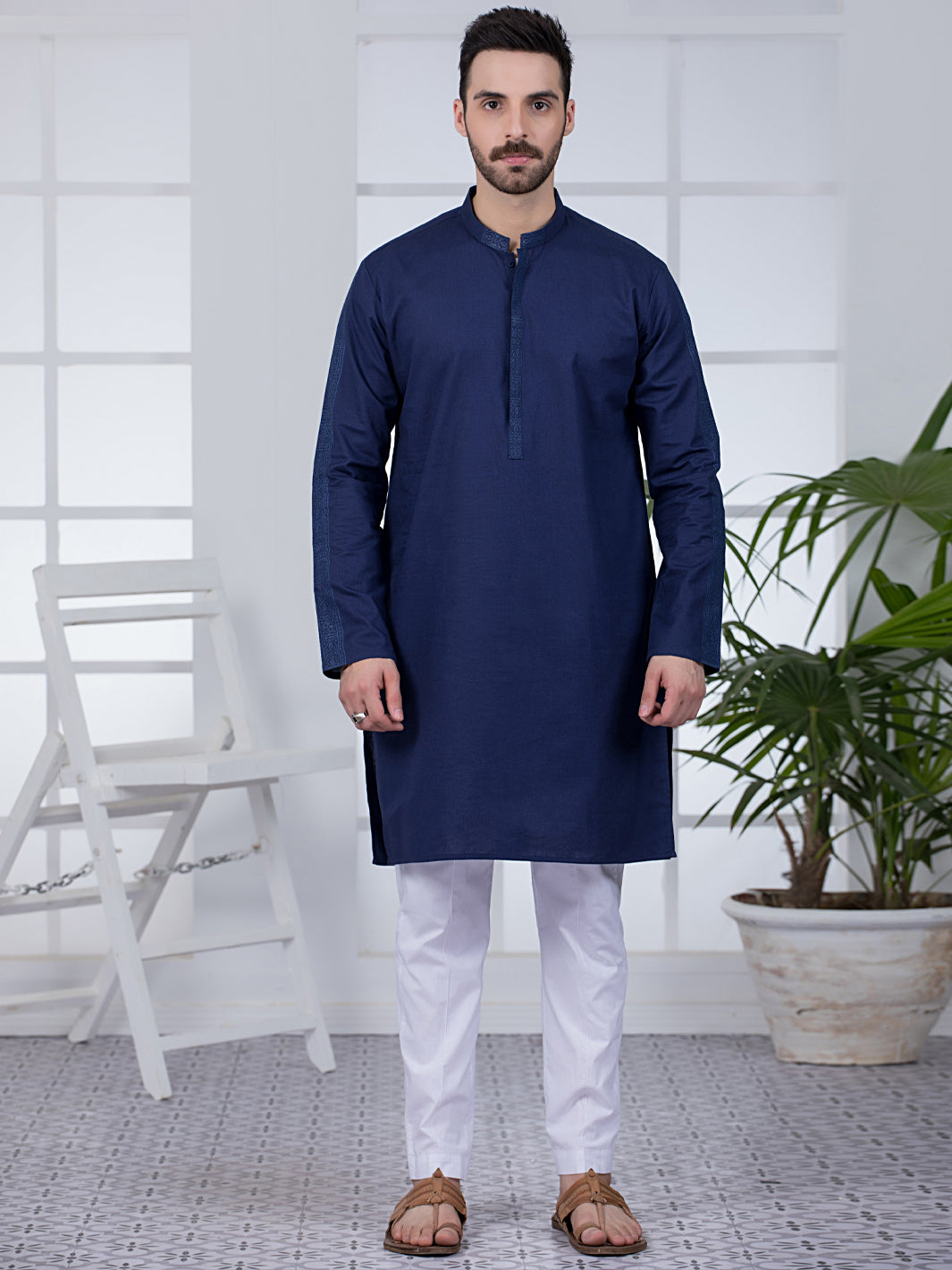 Dark Blue Cotton Kurta - AL-K-1020