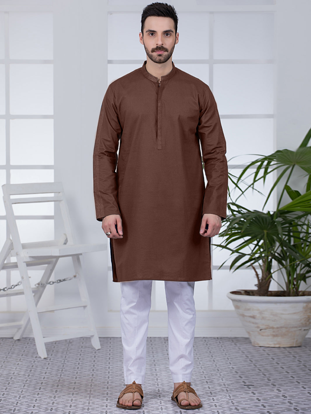 Brown Cotton Kurta - AL-K-1021