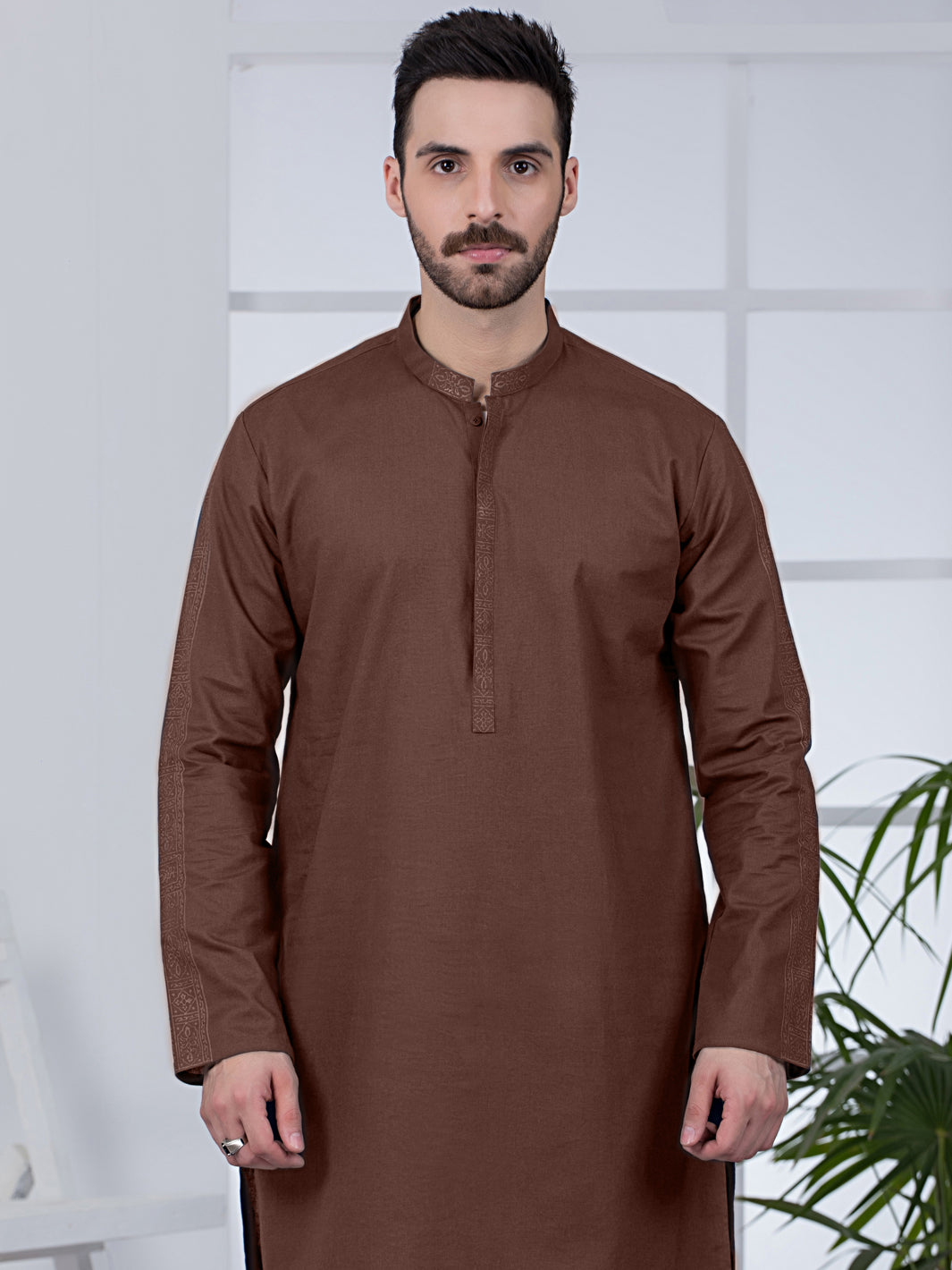 Brown Cotton Kurta - AL-K-1021