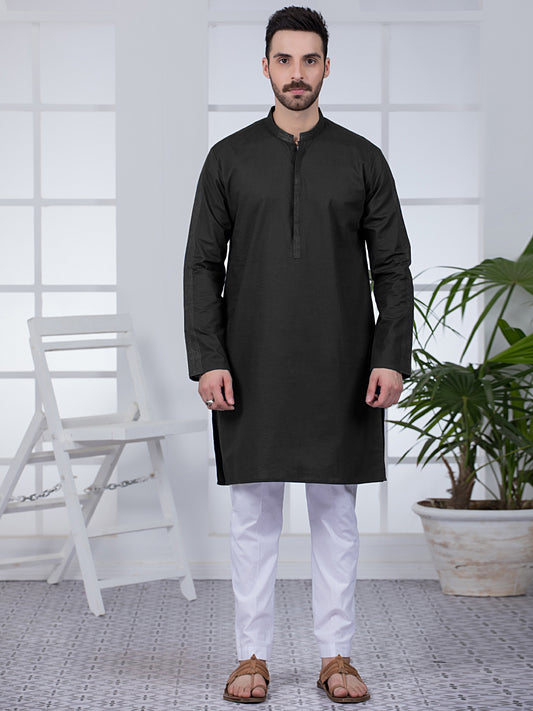 Black Cotton Kurta - AL-K-1022