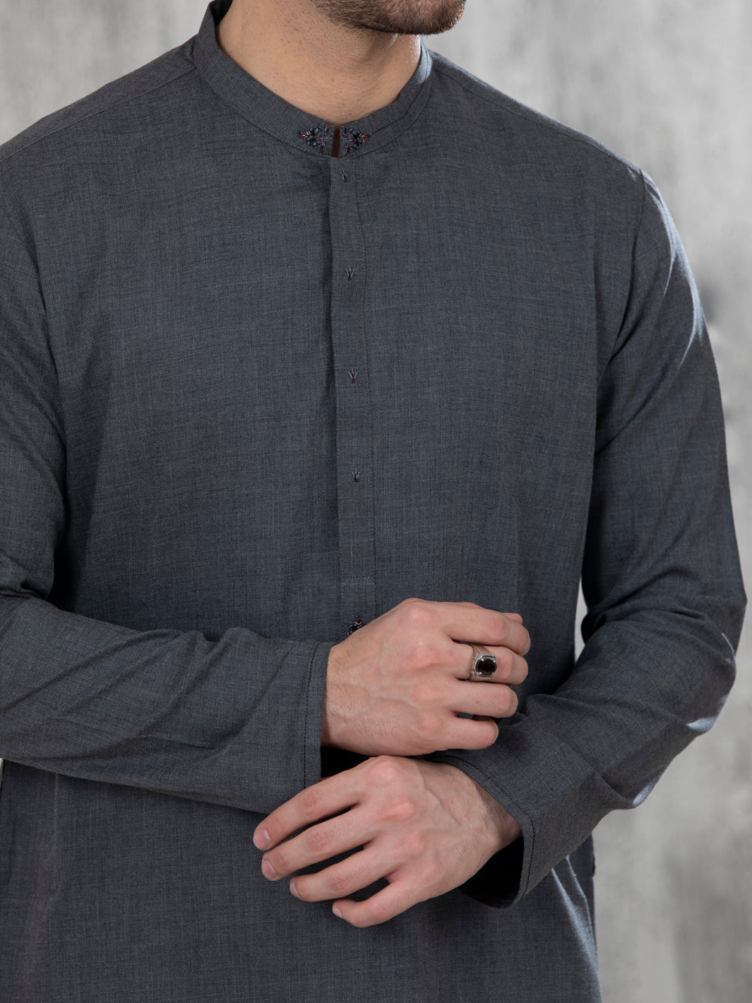 Dark Grey Blended Kurta - AL-K-1049