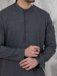 Dark Grey Blended Kurta - AL-K-1049