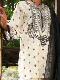 Black & White Jacquard 3Pc Unstitched - ALP-3PS-1409