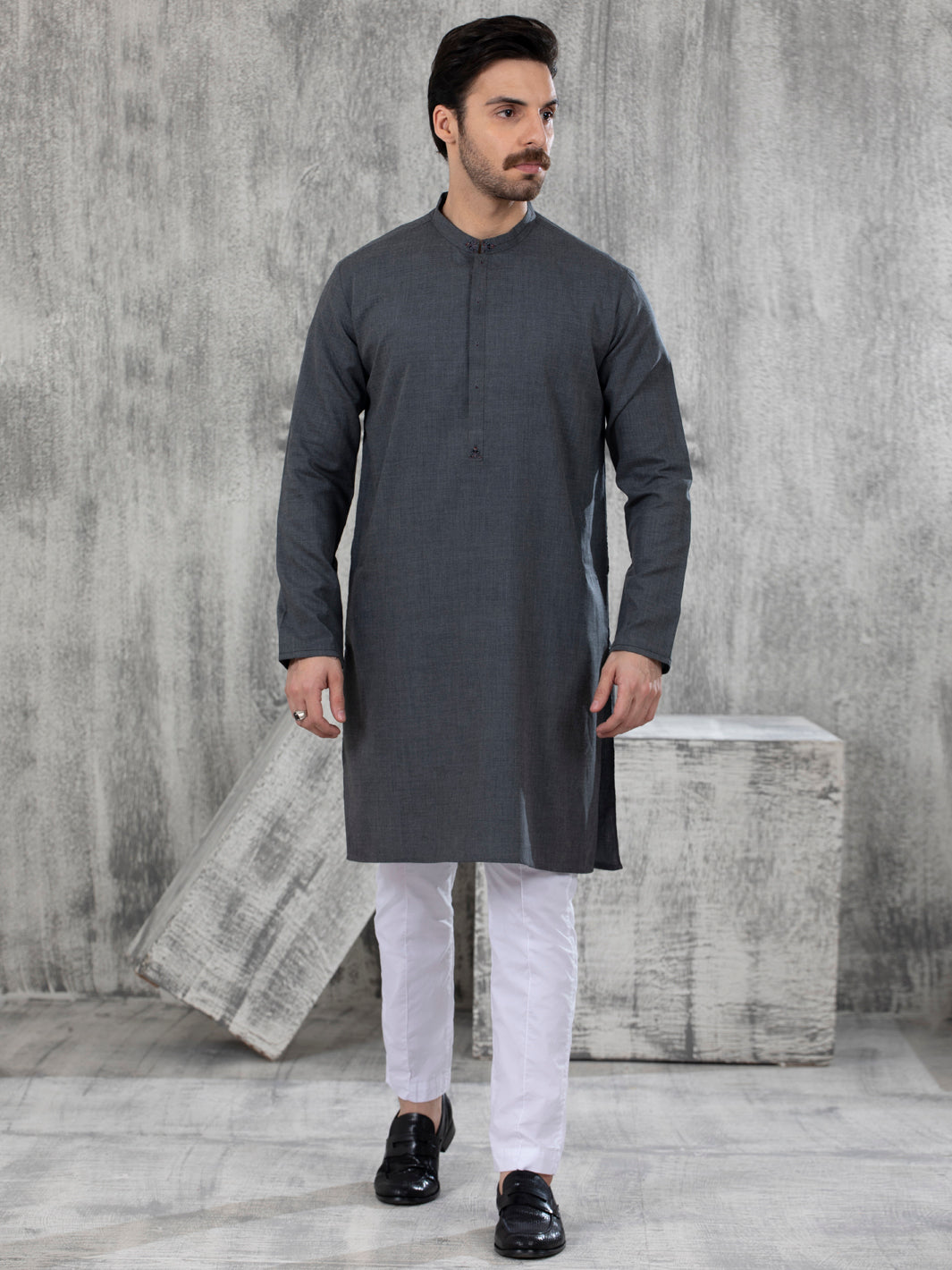 Dark Grey Blended Kurta - AL-K-1049