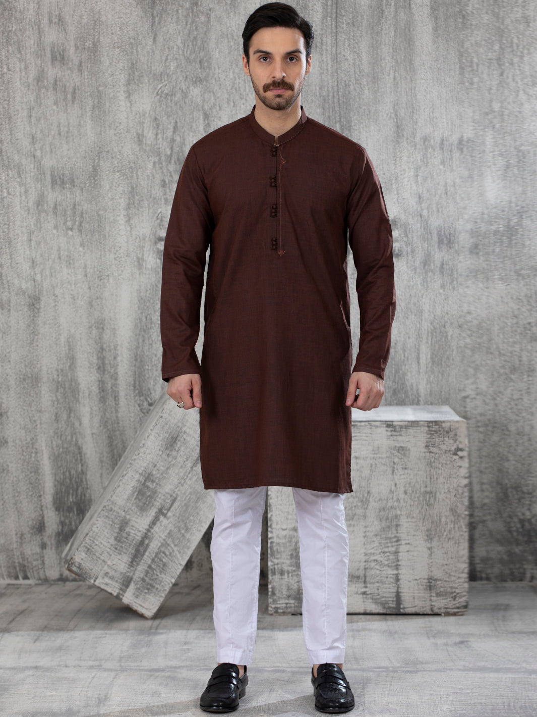 Maroon Blended Kurta - AL-K-1051