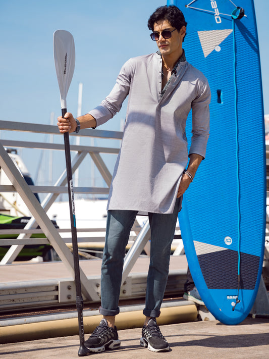 Grey Cotton Kurta - AL-K-1053