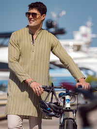 Olive Green Cotton Kurta - AL-K-1059