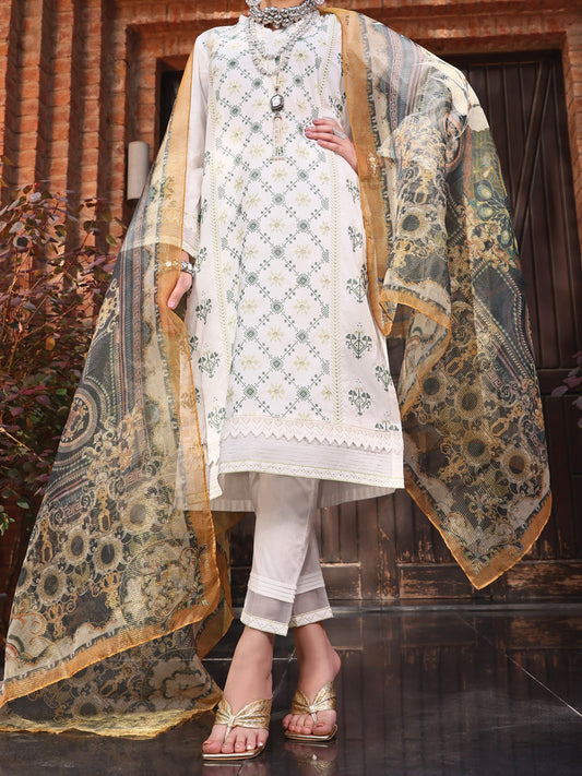 White Lawn 3Pc Unstitched - ALP-3PS-1064