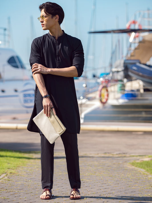 Black Blended Kurta - AL-K-1068E