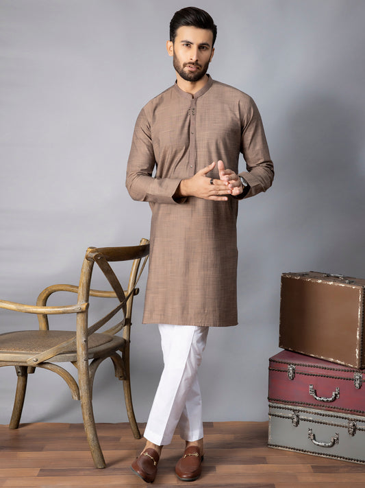Light Brown Blended Kurta - AL-K-1079