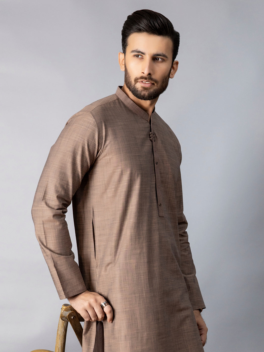 Light Brown Blended Kurta - AL-K-1079
