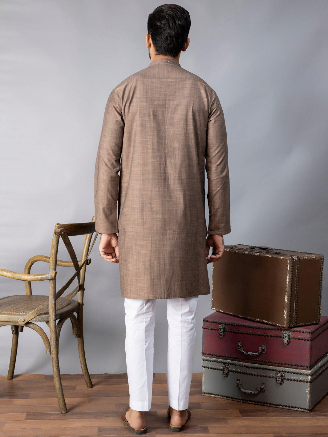 Light Brown Blended Kurta - AL-K-1079