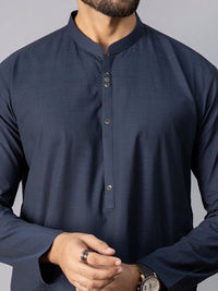 Navy Blue Blended Kurta - AL-K-1080