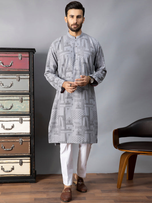 Light Grey Blended Kurta - AL-K-1081