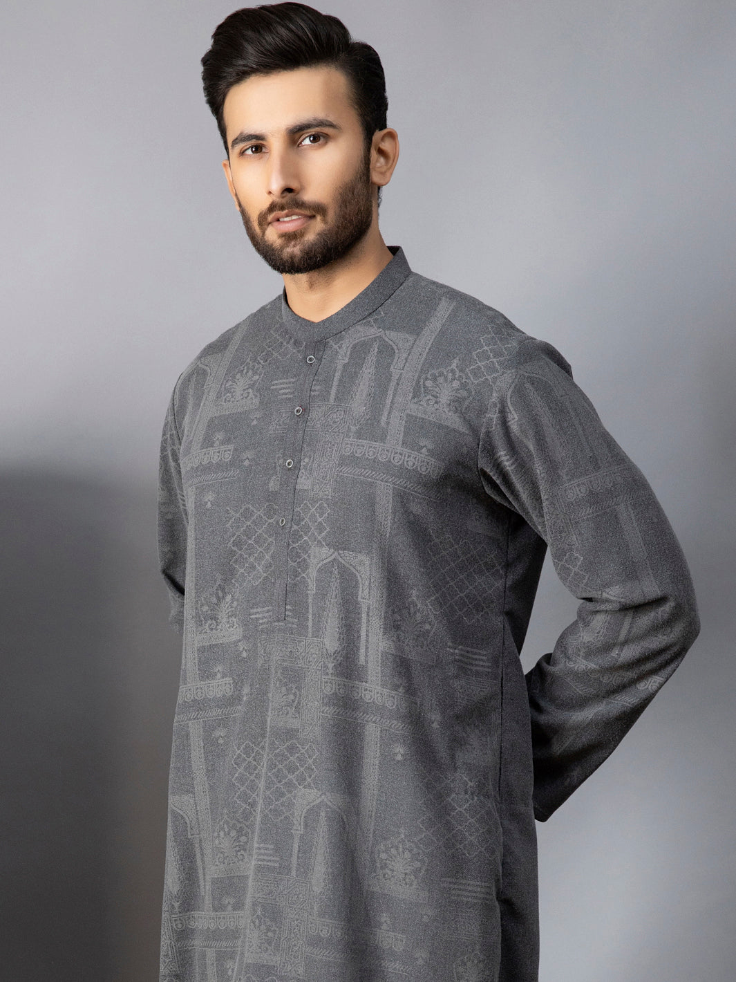 Dark Grey Blended Kurta - AL-K-1083