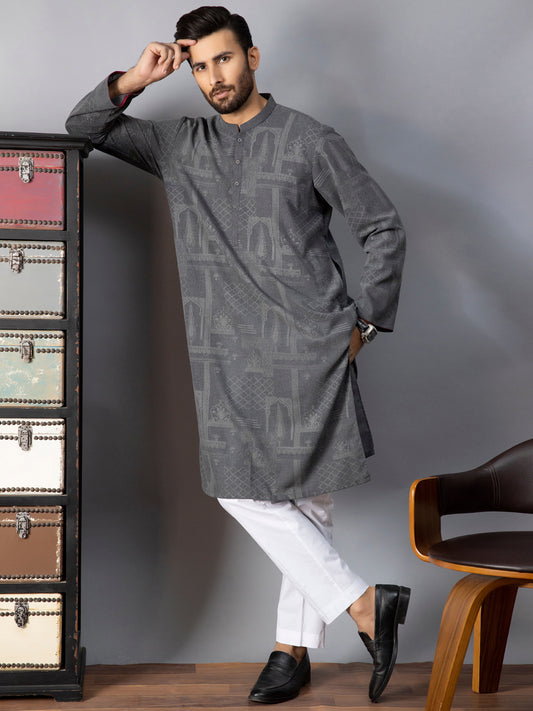 Dark Grey Blended Kurta - AL-K-1083