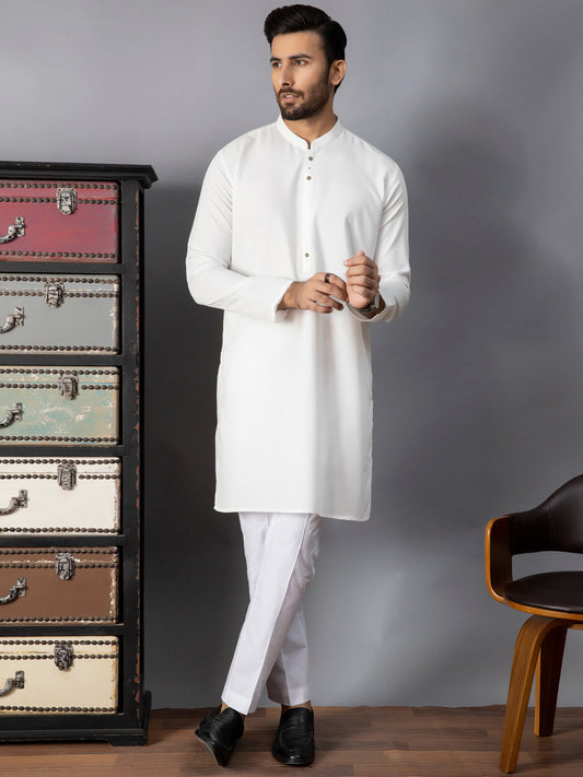 White Blended Kurta - AL-K-1085A