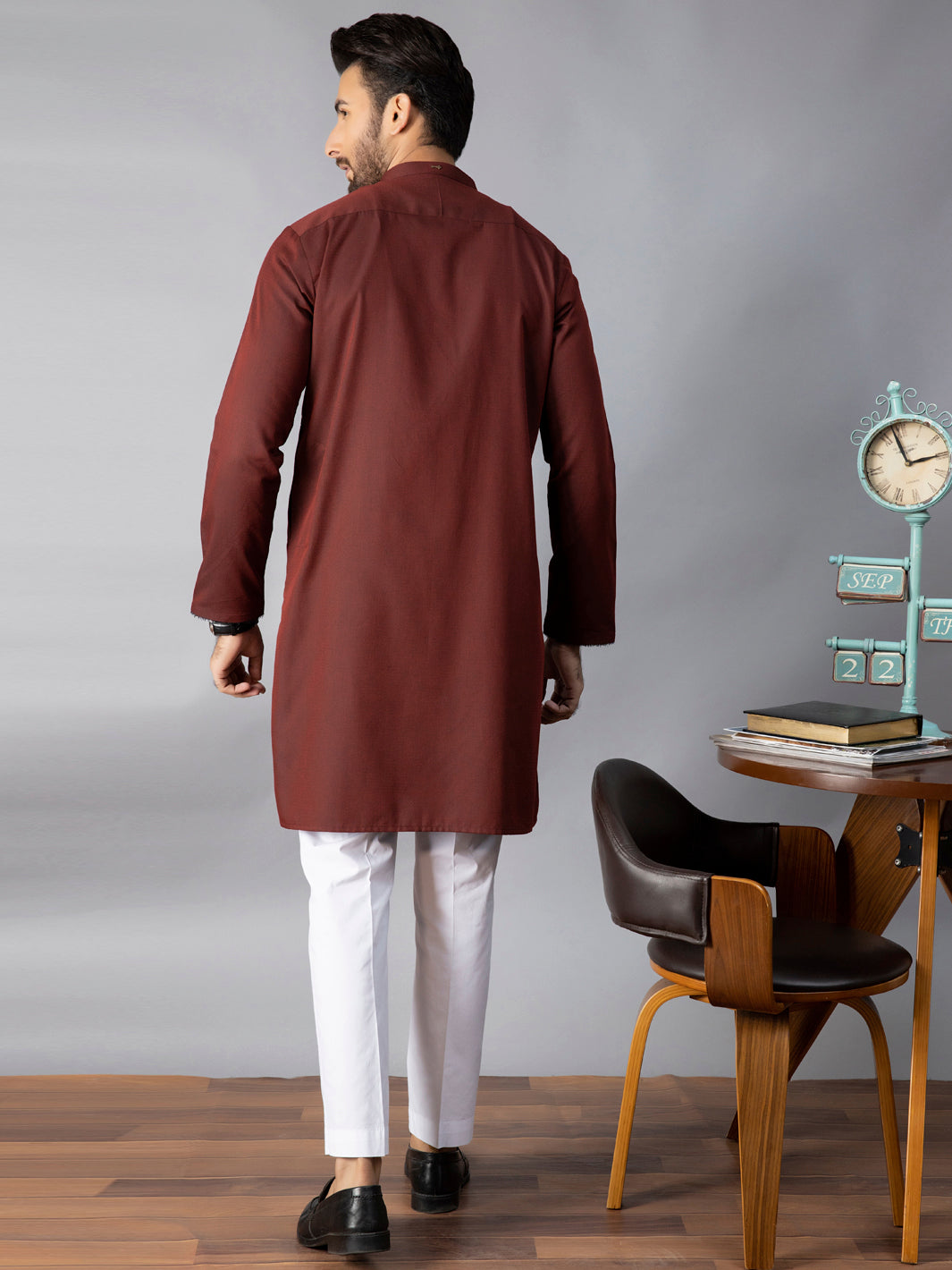 Maroon Blended Kurta - AL-K-1085B