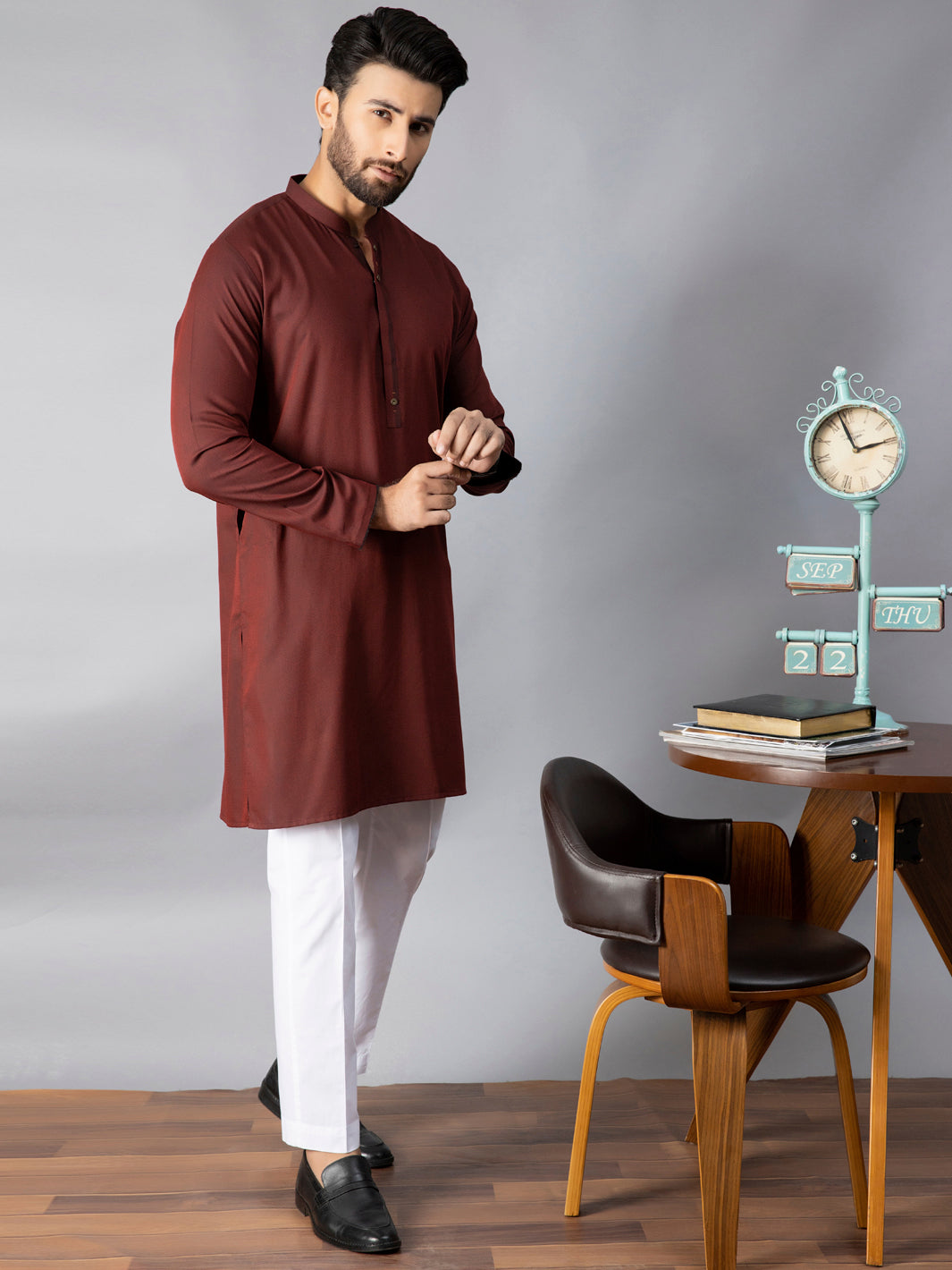Maroon Blended Kurta - AL-K-1085B