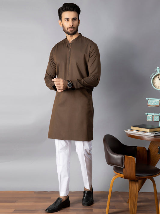 Brown Blended Kurta - AL-K-1085C