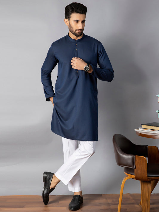 Dark Blue Blended Kurta - AL-K-1085D