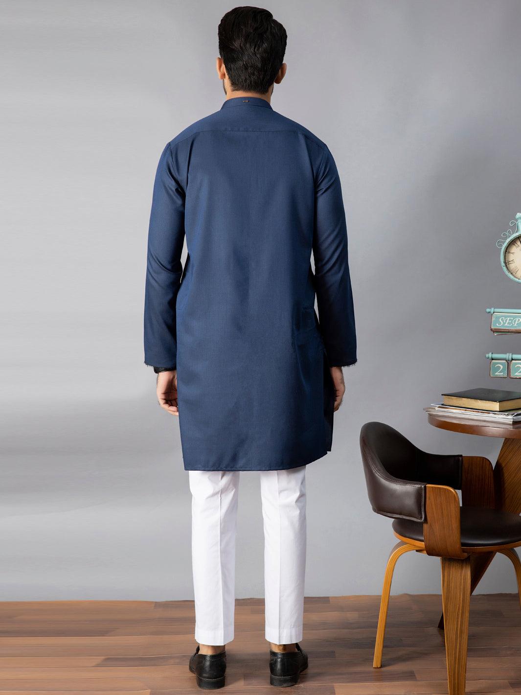Dark Blue Blended Kurta - AL-K-1085D
