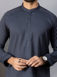 Navy Blue Blended Kurta - AL-K-1086B