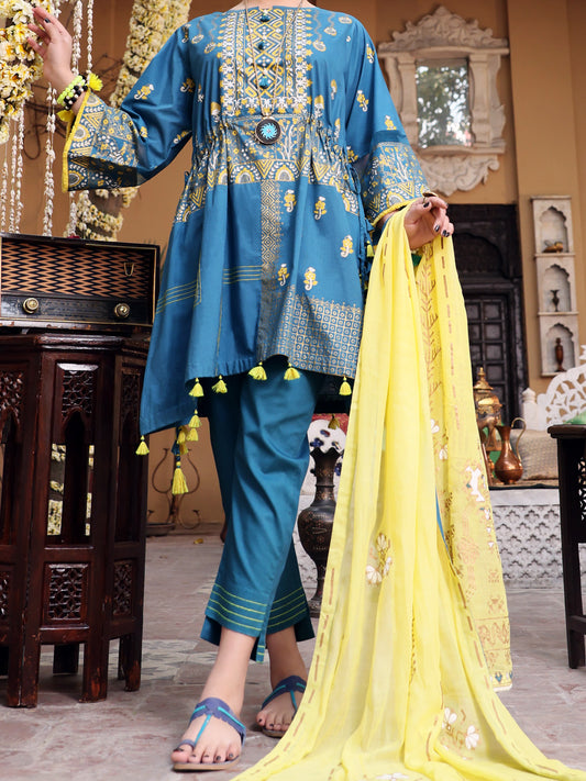 Blue Cambric 3 Piece Unstitched - ALP-3PS-1088