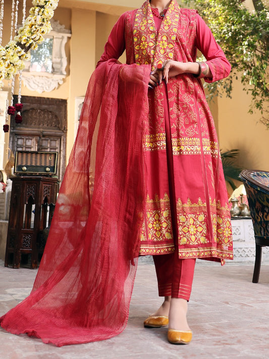 Maroon Cambric 3Pc Stitched - ALP-3PS-1090/S