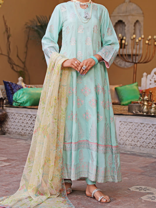 Turquoise Viscose 3 Piece Unstitched - ALP-3PS-1092