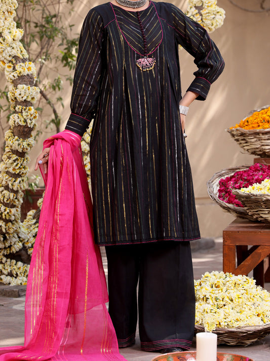 Black Yarn-Dyed Jacquard 3 Piece Stitched - ALP-3PS-1097