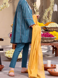 Blue Yarn-Dyed Jacquard 3Pc Stitched - ALP-3PS-1098
