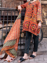 Orange Lawn 3Pc Unstitched - ALP-3PS-1114