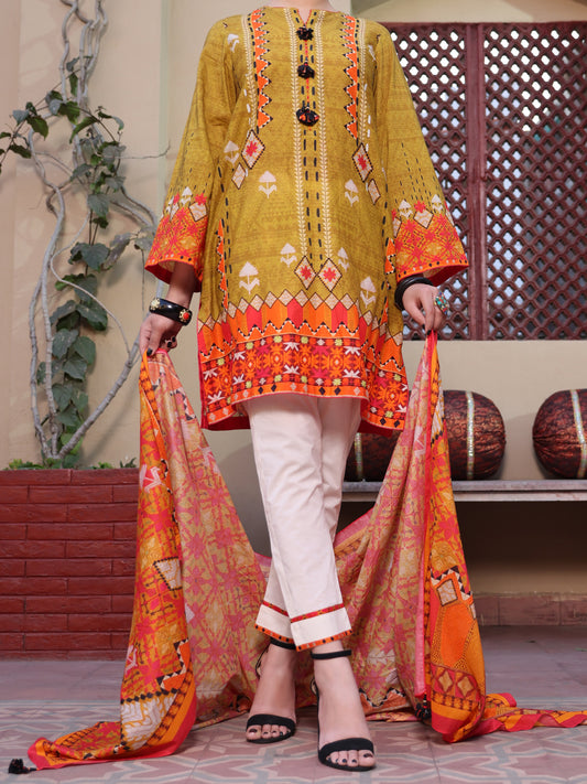 Olive Green Lawn 3 Piece Stitched - ALP-3PS-1115