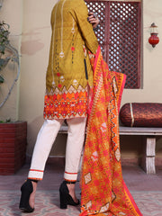 Olive Green Lawn 3 Piece Stitched - ALP-3PS-1115
