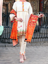 Off White Lawn 3 Piece Stitched - ALP-3PS-1117