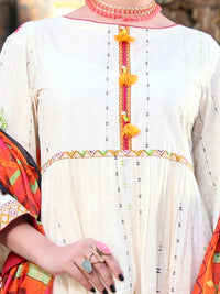 Off White Lawn 3 Piece Stitched - ALP-3PS-1117