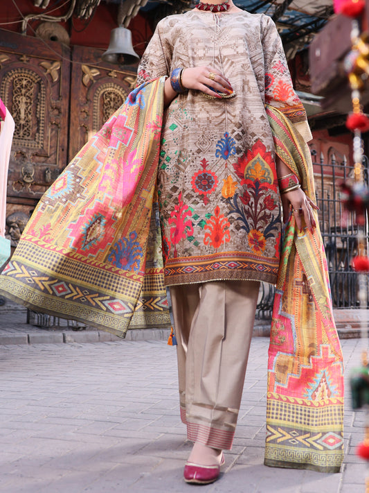 Beige Lawn 3Pc Unstitched - ALP-3PS-1121