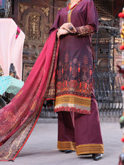 Maroon Lawn 3 Piece Stitched - ALP-3PS-1124