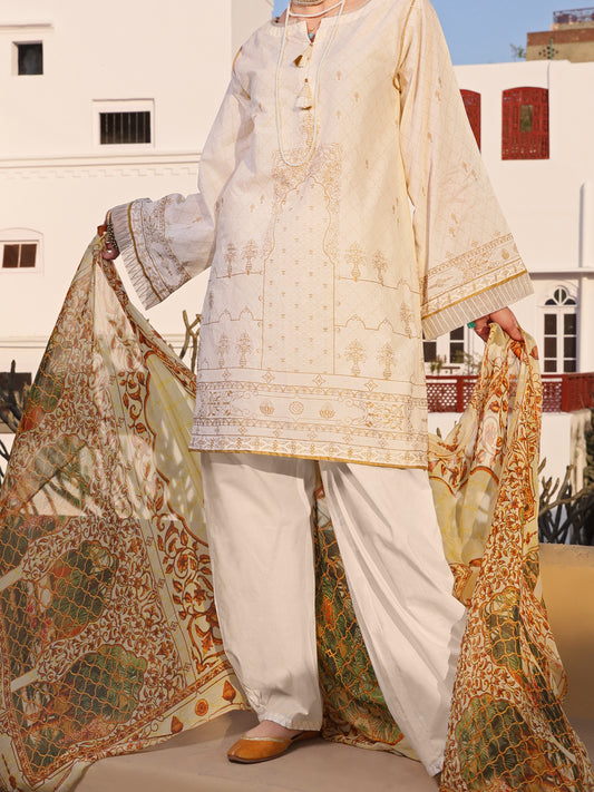 Off White Lawn 3 Piece Stitched - ALP-3PS-1130